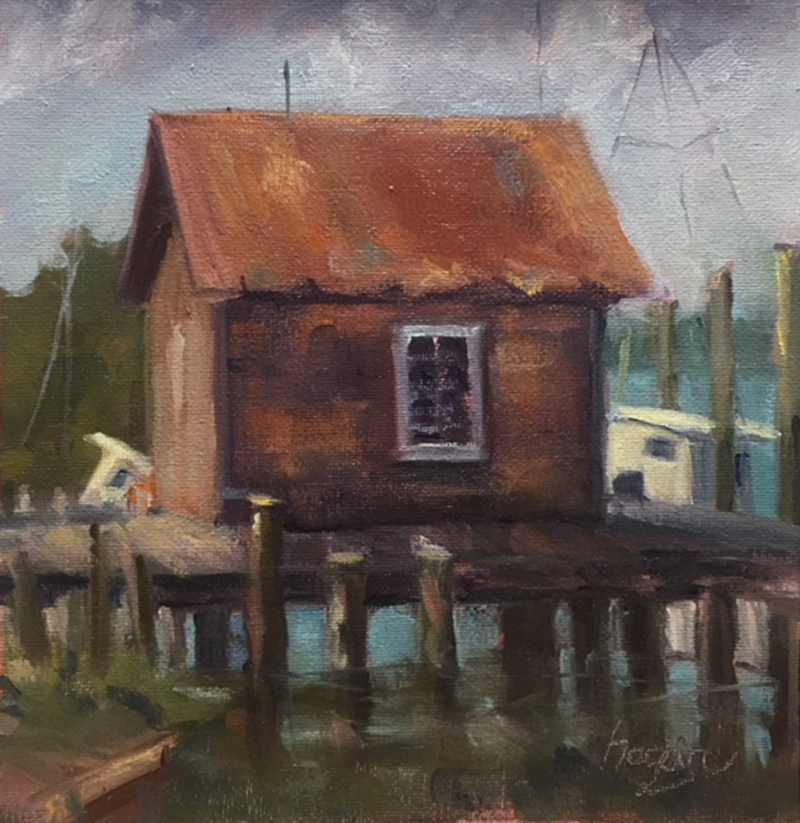 <em>Red Boathouse</em><span>oil on canvas</span><span>8 x 8</span><span>$200</span>