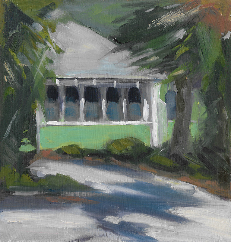 <em>Green Cottage</em><span>oil on paper</span><span>8 x 8</span><span>$125</span>